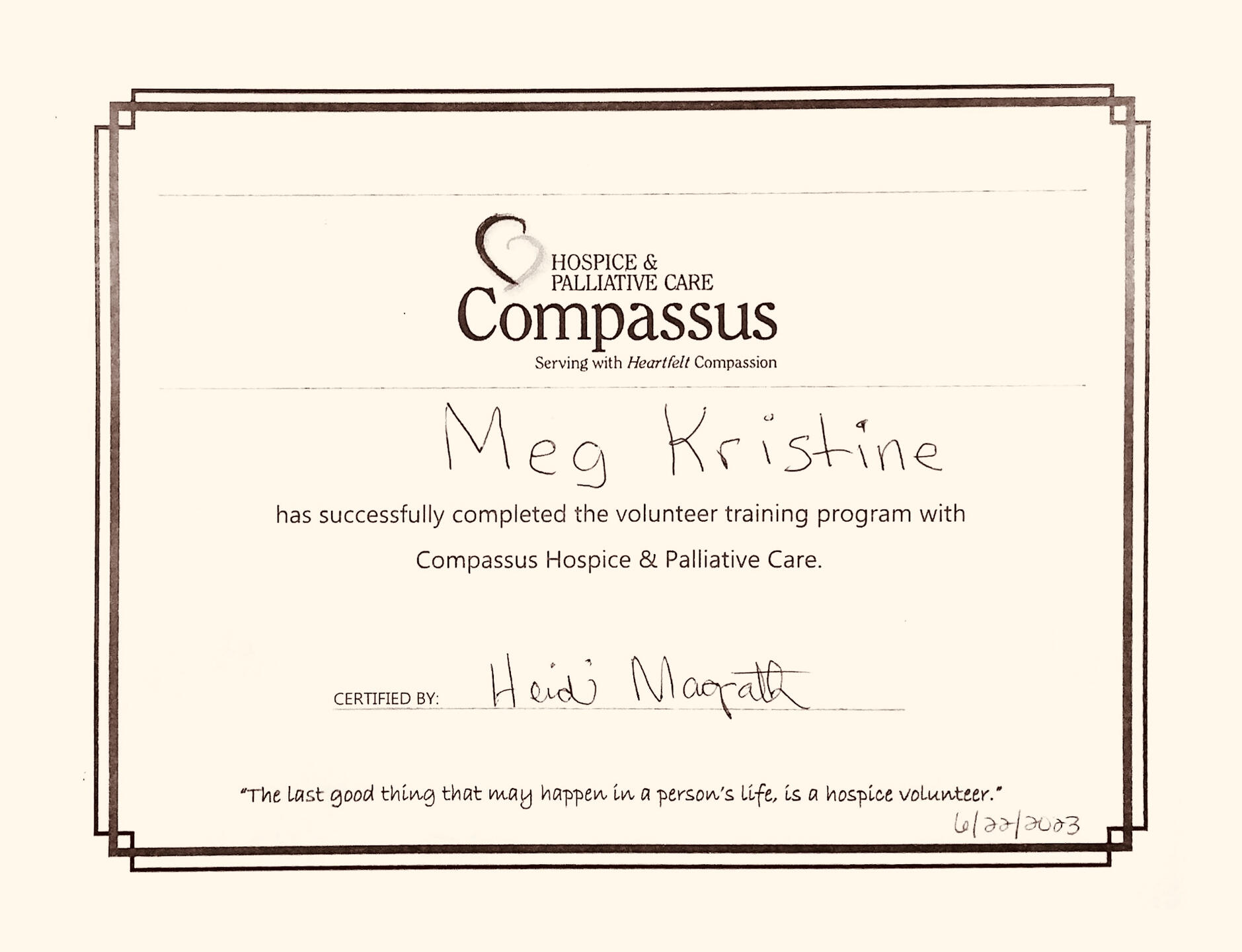 Palliative/Hospice Volunteer Work