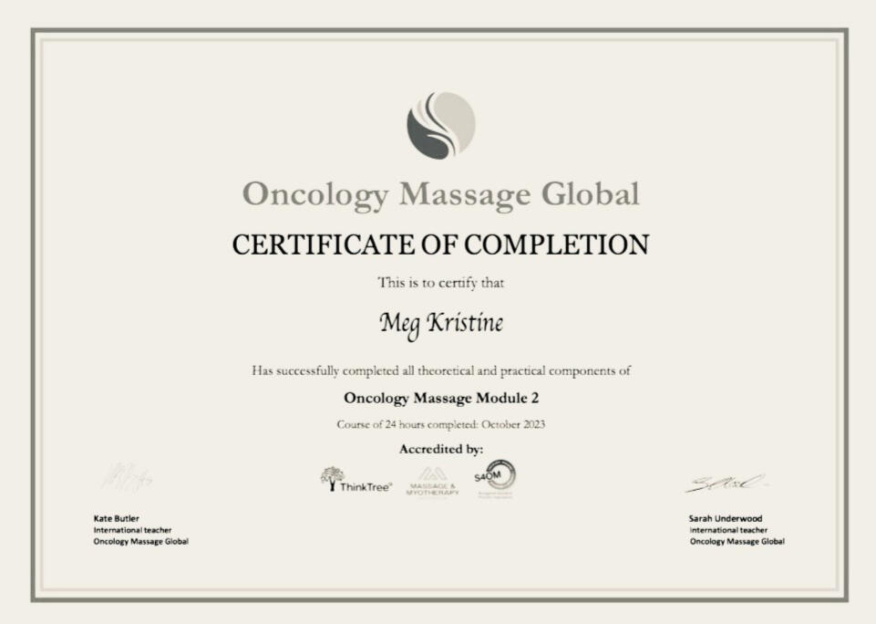 Oncology Massage & Touch Therapy 2/2
